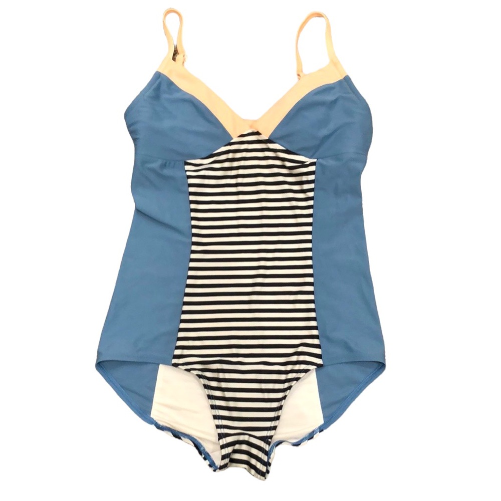 Seea Riviera One Piece Striped Colorblock Swimsuit Slate Blue Peach Size Large
